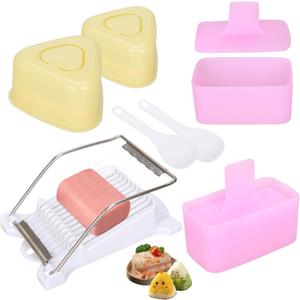 Musubi Press Mold, Upoomart Spam Musubi Mold kit, 2 Onigiri Mold Kit, 2 Triangle Rice Ball Molds, 2 Rice Paddles and Luncheon Meat Slicer, Create Authentic Hawaiian Musubi at Home Non-Stick