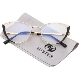 HJSTES Blue Light Blocking Glasses Women Trendy Cat Eye Metal Frame Computer Reading Eyewear(Black)