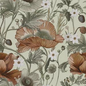 LXCREAT Vintage Peel and Stick Floral Wallpaper Boho, Orange Flowers Green Leaves Contact Paper 17.5"393.7", Vinyl Removable Self Adhesive Wallpaper for Bedroom Renter Friendly Home Decor