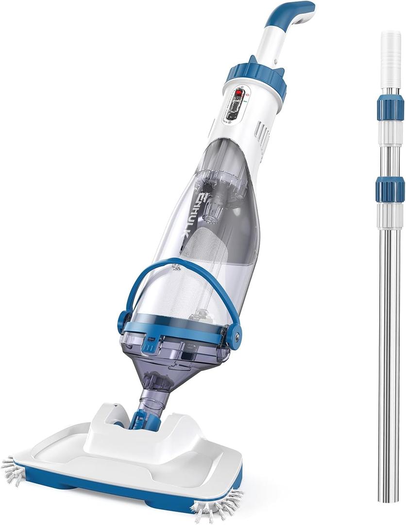 Enhulk Battery Operated Pool Vacuum Cleaner, Upgraded 34cm Head, Up to 60 Minutes Operating Time, Pool Cleaner with 3 Filters and Telescopic Pole, Suction Up to 4200L/H
