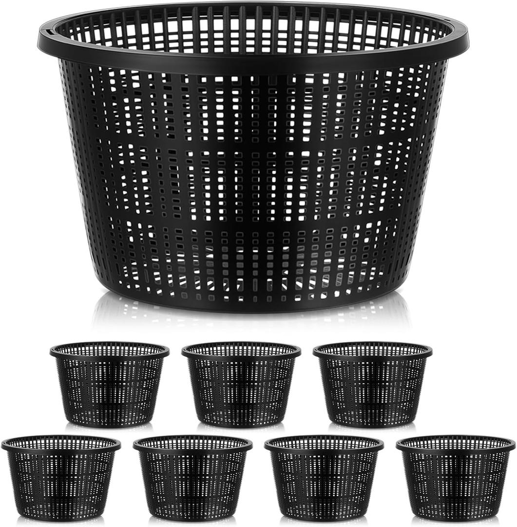Weysat 8pcs Pond Plant Baskets Hydroponic Baskets 8.3 Inch Round Aquatic Plant Net Pot Large Plastic Net Container Black Mesh Pond Container for Hydroponics Live Aquarium Nursery Grow