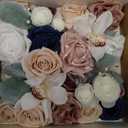 Ling's moment Fake Flowers Box, Faux Artificial Greenery Stems Foam Roses Silk Orchid Ranunculus Fabic Flower for Centerpieces Bouquet Wedding Vase Decorations, Dusty Rose & Navy, Grand Combo