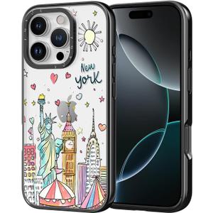 for iPhone Case - [6.6 ft Military-Grade Drop Protection] [Anti-Peel Technology] Clear Black TPU Bumper Case with Cute Design (Statue of Liberty, iPhone 16 Pro)