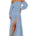 ZESICA Women's Boho Off Shoulder Spring Long Sleeve Dress 2026 High Waist Side Split Sexy Flowy A Line Long Maxi Dresses LightBlue Large