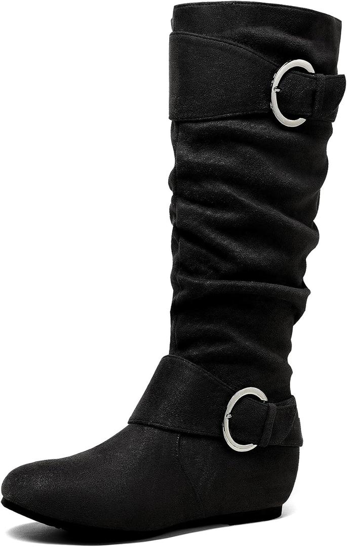 DREAM PAIRS Women's Knee High Low Hidden Wedge Boots Suede Faux Fur Lining Side Zipper Knee High Boots (9.5)