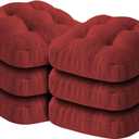 Chair Cushions for Dining Chairs, Dining Chair Cushions, Tufted Indoor Chair Pads with Ties & Non Slip Backing, Seat Cushions for Kitchen Chairs 16.5 x 16.5 x 3.5, Set of 6, Red