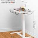Foldable Overbed Table with Wheels, Pneumatic Height Adjustable Overbed Bedside Table, Tilting Desktop Mobile Standing Desk, Rolling Laptop Desk for Bed, Sofa, or Hospital Use (White)