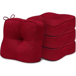 downluxe Thickened Chair Cushions for Dining Chairs Set of 4, Kitchen Chair Cushions with Ties and Non Slip Backing, Tufted Chair Pads 4 Pack, 16.5"X 16.5" X 5", Burgundy (4 Count (Pack of 1))