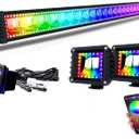 Lpteso RGBW LED Light Bar 50 inch 288W Flood Spot Combo Beam 2PCS 4 Inch 18W Flood RGB LED Pods with 16 Solid Colors Chasing RGB Halo Ring Changing with Strobe Flashing with Rocker Switch Wiring