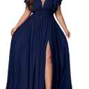 Women's Plus Size Bridesmaid Dresses Chiffon Wedding Guest Summer Maxi Dress Elegant Prom Evening Party Cocktail Gown (Blue, XL)