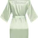 sunshinemall Women's Satin Kimono Robes with Rhinestones Bride Bridesmaid Short Getting Ready Wedding Dressing Gown