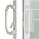 ACEPLANET Offset Position Non-Keyed Sliding Patio Door Handleset with Mortise Lock, 45° Keyway, 3-15/ 16" H.C., Fits 1-3/ 8" to 1-3/ 4" Thick Doors, No-Handed, White Diecast