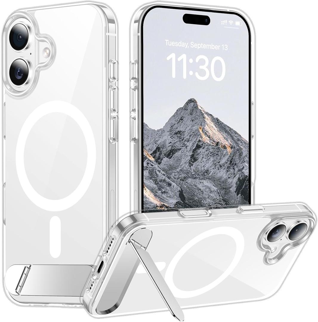 Temdan Designed for iPhone 17 Case, [Built-in Invisible Kickstand][Compatible with MagSafe][Military Grade Shockproof] Slim Thin Phone Case 6.3 inch (Clear)