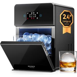 ecozy 2.4" Clear Ice Ball Maker Countertop with CrystalFlux Technology, 3 pcs in 45 Mins, 96 pcs/Day, Sphere Ice Maker with Automatic Water Supply, Self-Cleaning, Enhanced Insulation for Whiskey Bar