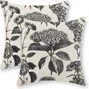 Black Pillow Covers 20x20 Set of 2 Vintage Boho Floral Hydrangea Herbs Botanical Throw Pillow Cover Outdoor Flower Decoration Pillowcase Linen Farmhouse Cushion Case Decorative for Couch Sofa