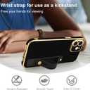 TEAUGHT for iPhone 12 Case with Wrist Finger Strap for Women Girls Men, Cute Luxury Plating Soft TPU Slim Shockproof Protective Cover with Adjustable Wristband Kickstand Holder (Black)