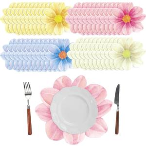 48 Pcs Flower Shaped Disposable Paper Place Mats 13 x 13 inches Floral Table Place mats Decorative for Dining Table Setting Birthday Party Supplies Wedding Bridal Shower Spring Summer Decor