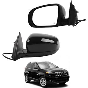 Dasbecan Left Driver Side Mirror Compatible with 2014-2017 Jeep Cherokee with Power Heated Glass, Manual Folding, Black Mirror Cap Replace#CH1320374 1VF37TZZAD (5Pins)