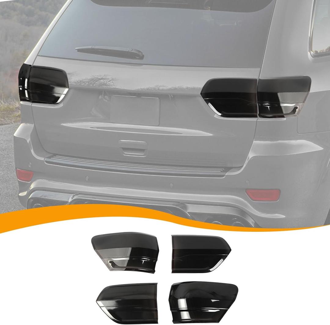 Hoolcar for Grand Cherokee Tail Light Cover Guard Taillight Lamp Trim Bezel Frame Compatible with Jeep Grand Cherokee 2014-2020 Decor Exterior Accessories, Smoked Black