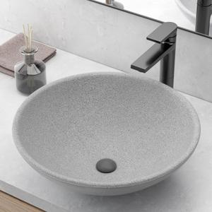 Vessel Sink for Bathroom 16" Round Bathroom Sink Above Counter Small Vessel Sink Countertop Concrete Sink Bowl for Bathroom Modern - Frosted Surface Light Grey (Frosted Surface, Round, Light Grey)