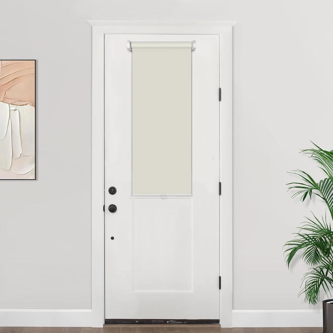 LazBlinds 100% Blackout Door Blinds, No Drill Cordless Roll Up French Door Blinds, Thermal Insulated Light Blocking Shades for Front Door Patio Sidelight Glass Door, 14'' W x 40'' L, Cream, 1Pcs (14" W x 40" L (Fabric Width:12.2" W))