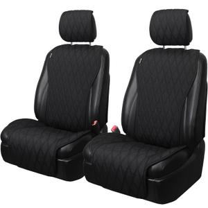 Leader Accessories 2pcs Car Seat Covers for All Seasons Soft & Breathable Front Premium Covers Non-Slip with Headrest Protector Universal Fits Most Automotive, Van, SUV, Truck Black (Front Set Black)