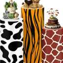 SaitiMade Set of 3 Jungle Safari Theme Cylinder Pedestal Stand Covers, 3pcs Spandex Jungle Zoo Animals Cylinder Stand Covers for Party, Wedding or Birthday Event Decor (Only Contains Cylinder Covers)