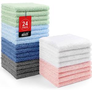 HOMEXCEL Microfiber Washcloths 24 Pack, Highly Absorbent and Soft Face Towel, Multi-Purpose Wash Cloths for Bathroom, Hotel, Spa, Gym, and Kitchen, 12x12 Inch