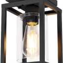 Semi Flush Mount Ceiling Light Fixture, Black Metal Frame Porch Ceiling Light Fixture with Clear Glass Shade and E26 Ceramic Base, Farmhouse Light Fixtures for Kitchen Entryway Foyer 