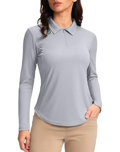 Women's Golf Shirts Lightweight UPF 50+ Long Sleeve Shirts UV Protection Quick Dry Cool Polo Shirts for Women Work Outdoor(Light Grey, XS)