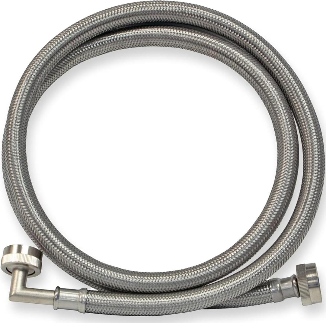 Eastman 6 ft Washing Machine Hose Connector with Elbow, 3/4 in FHT x 3/4 in FHT, Braided Stainless Steel, 48375 (Silver)