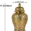 Gold Pierced Ginger Jar Vase with Lid - 15.7" Tall Decorative Ceramic Jar for Home Decor, Centerpiece for Living Room, Dining Room, Entryway, or Office, Large Gold Vase for Flowers