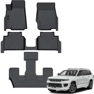 Auxko All Weather 3 Row Floor Mats for Jeep Grand Cherokee L 2021-2024 2025 6 Seat(2nd Row Bucket Seat Without Center Console) TPE Floor MatS Liners Black