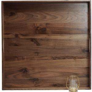 24 x 24 Inches Extra Large Square Black Walnut Wood Ottoman Tray with Handles, Serve Tea, Coffee or Breakfast in Bed, Classic Wooden Decorative Serving Tray