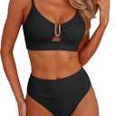 ANRABESS Bikini Sets for Women Summer High Waisted 2 Piece Bathing Suit Ribbed U-Wire Cutout Swimsuit Beach Vacation 2026, Size: X-Large