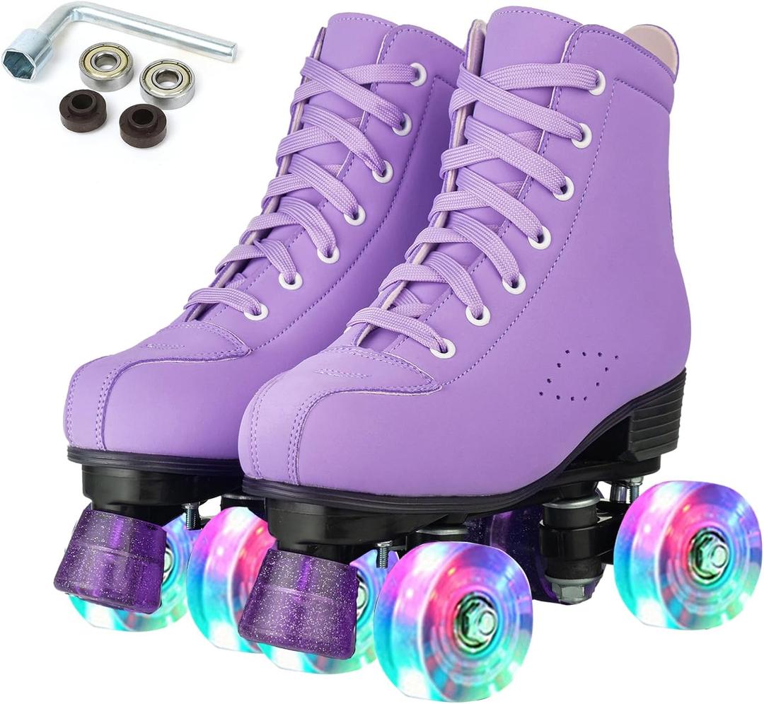 Silvertree Roller Skates for Women and Men PU Leather High-top Adult Roller Derby Skates Wheels Light Up Roller Skates Four-Wheel Shiny Roller Skates for Girls Boys Unisex  US:6