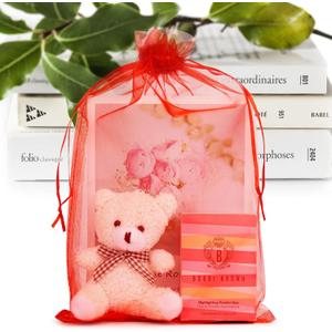 ANZNKU 8x12in 50 Pack Large Organza Bags Sheer Mesh Drawstring Mesh Gift Bag for Gift Jewelry Pouches Party Favor(Red)