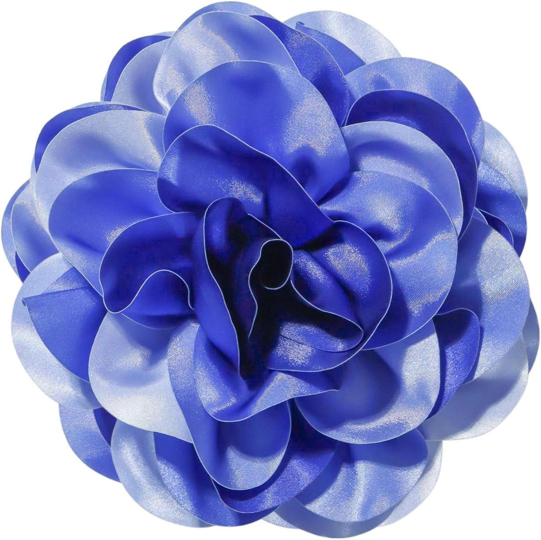 7.5in Extra Large Rose Brooch Valentine's Day Exquisite Shiny Satin Camellia Brooch Oversized Flower Brooch Lapel Pin,Suitable For Women Dance Banquet Wedding Hair Clothing Accessories (Blue)