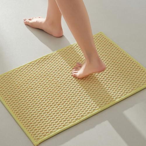 TYUU Bathroom Rugs Non Slip Washable, Super Absorbent Thin Bath Mat Small Quick Dry Low Pile Bathroom Rug, Yellow 24"x59"