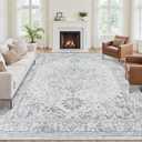 9x12 Area Rugs for Living Room:Gray Washable Vintage Medallion Rug Non-Slip Soft Low Pile Large Rugs Indoor Retro Carpet for Bedroom Kitchen Nursery Dining Table Office (Gray, 9'x12')