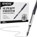 EYEYE 0.5mm Black Rollerball Pens 25 Pack, Extra Fine Point Roller Ball Pen Quick Dry, Liquid Ink Pens Fine Point Smooth Writing Pen for Journaling, Note Taking, Office, School Supplies