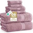 LANE LINEN 100% Cotton Turkish Towels for Bathroom - 6 Piece - Softer & Highly Absorbent - 2 Bath, 2 Wash cloths, 2 Hand Towels - Complete Family Set, Hotel Quality & Gentle on Skin - Wistful Mauve