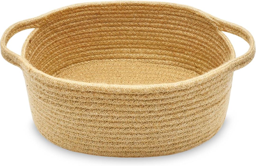 ABenkle Small Basket with Handles - Decorative Durable Rope Woven Storage Bin Shelf Storage Organizer Cube, Easter Baby Gift Basket, 12"x8"x5"