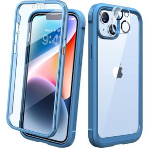 Diaclara Designed for iPhone 14 Case, Full Body Rugged Case with Built-in Touch Sensitive Anti-Scratch Screen Protector, with Camera Lens Protector for iPhone 14 6.1" (Blue and Clear)