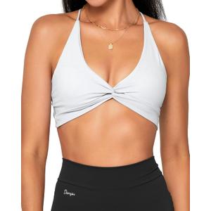 Danysu Backless Sports Bra Soft Workout Tops with Removable Padded Yoga Training Bras Strappy Going Out Top (Small, #2.twirl Front Princess White)