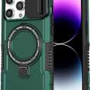 for iPhone 14 Pro Case with Camera Slide Cover [Compatible with MagSafe] with Magnetic Ring Kickstand, Military Grade Heavy Duty Case for iPhone 14 Pro 6.1'', Green