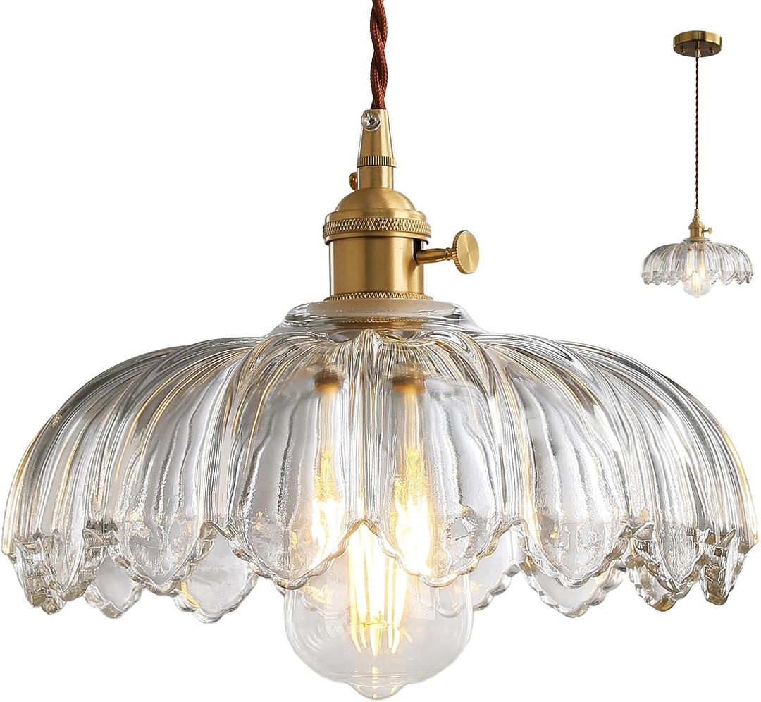 Glass Pendant Lights Kitchen Island Vintage - Modern Glass Pendant Lamp for Dining Room, Bedroom, Ceiling Hanging Fixture (Gold)
