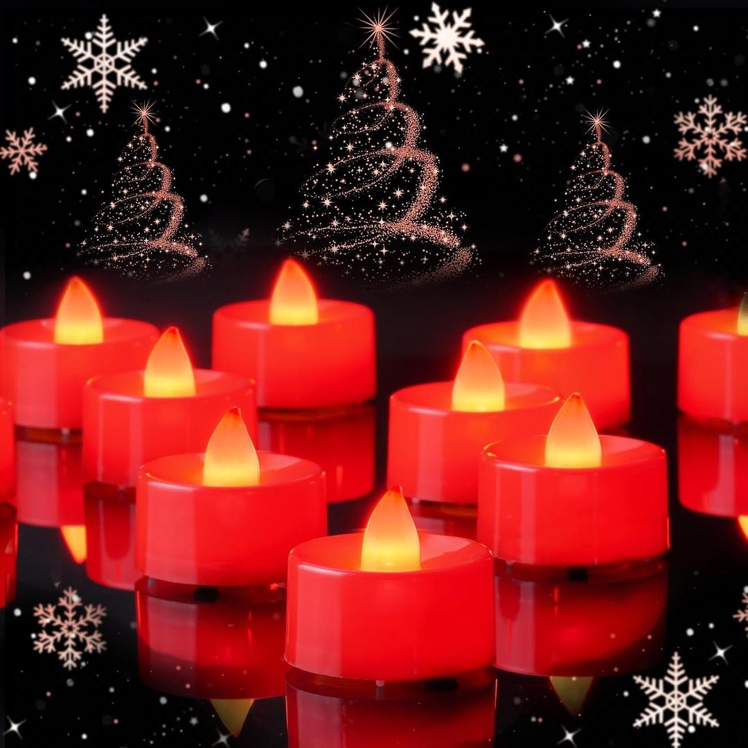 Amagic Red LED Tea Lights Candles, 24 Pack Battery Operated Flameless Tea Lights, Long Lasting Colored Tealights Candles for Halloween and Christmas, Holiday Decor, Theme Party, Wedding Table Decor