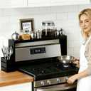 31-inch Bamboo Stove Rack for Above the Hob,Height Adjustable, Kitchen Bamboo Spice Rack, Supports Up to 50 Pounds. Stove Rack for Storing Spices and Kitchen Utensils (Black)