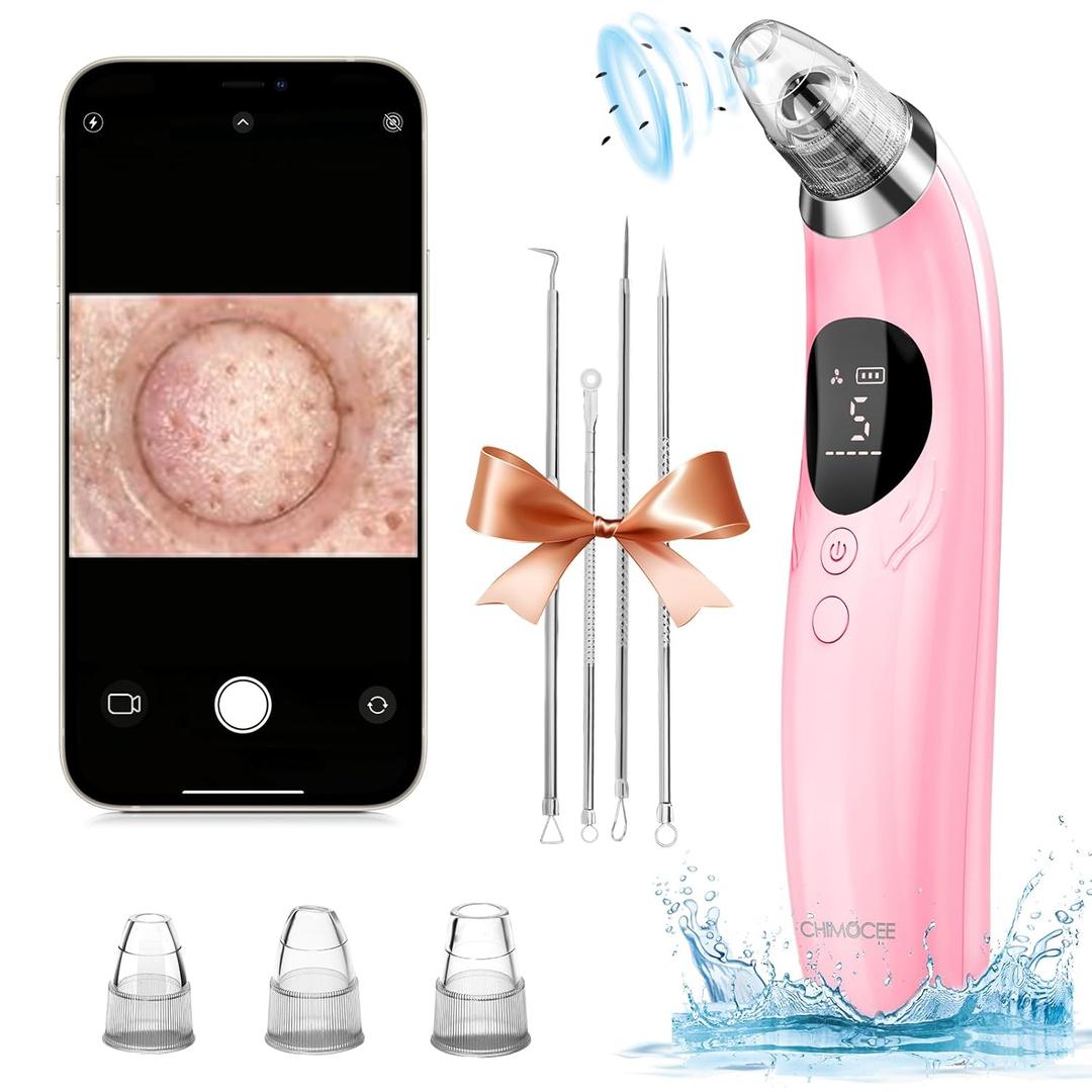 Blackhead Remover Pore Vacuum with Camera - Upgraded Black Head Remover for Face, Electric Acne Comedone Whitehead Extractor Tools - 5 Modes, 3 Probes, Pimple Popper Tool Ki (Pink)